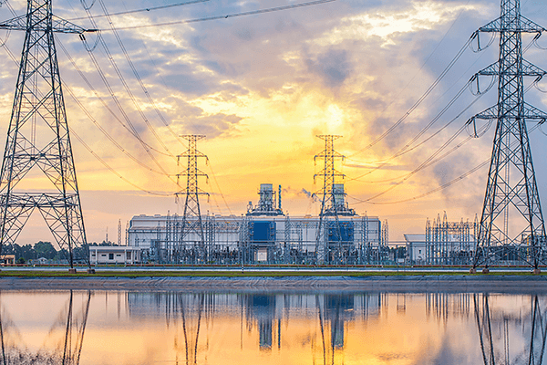 power plant in sunset